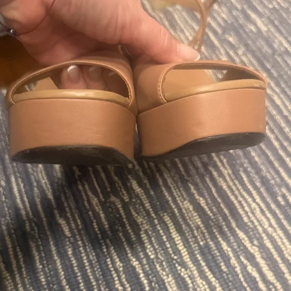 CHANEL Tan Leather Platform Sandals with Ankle Strap - Picture 4 of 9